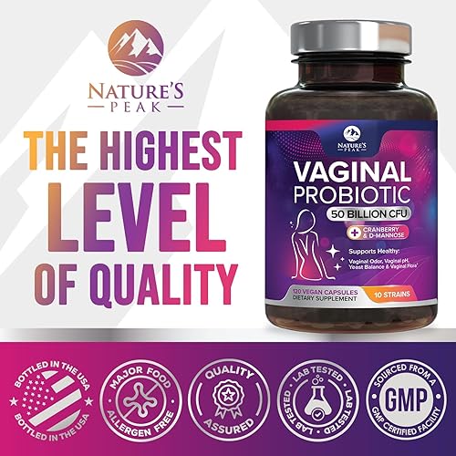 Miniatura 4 de Probióticos vaginales para mujeres, equilibrio de pH con prebióticos, 50 mil millones de UFC, 10 cepas femeninas únicas, arándano y D-manosa para la