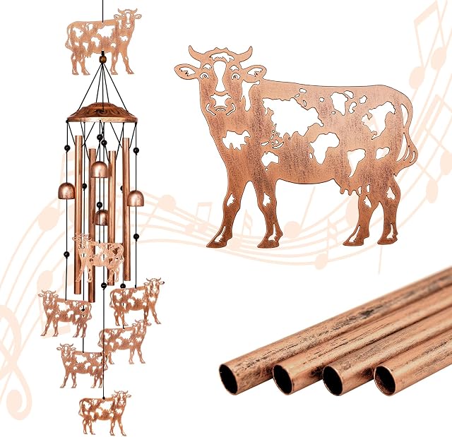 GDNSFIT Cow Chimes de vent pour l'extérieur, Windchimes en métal à l'exterieur, Cadeaux de vache pour femmes/hommes, Cadeau commémoratif/anniversaire, Décor de jardin pour extérieur, Patio ou cour, Chimes durables pour extérieur