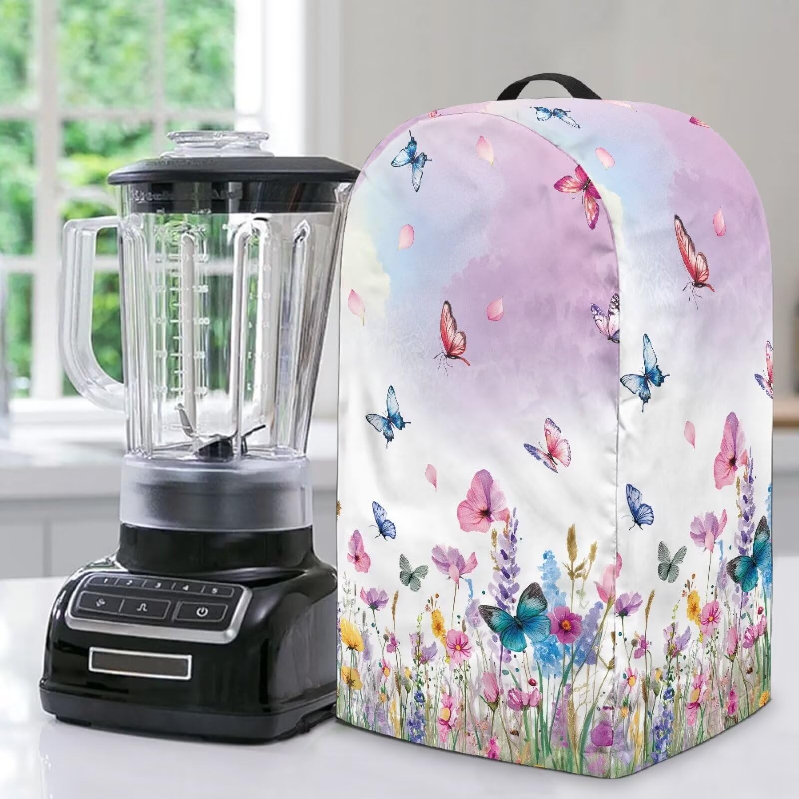 Drawstring Blender Dust Cover for Kitchen Small Appliance Decor, Colorful Floral Butterfly Anti Fingerprint Oil-proof Dust Proof Stand Mixer Juicer Soy Milk Machine Cover