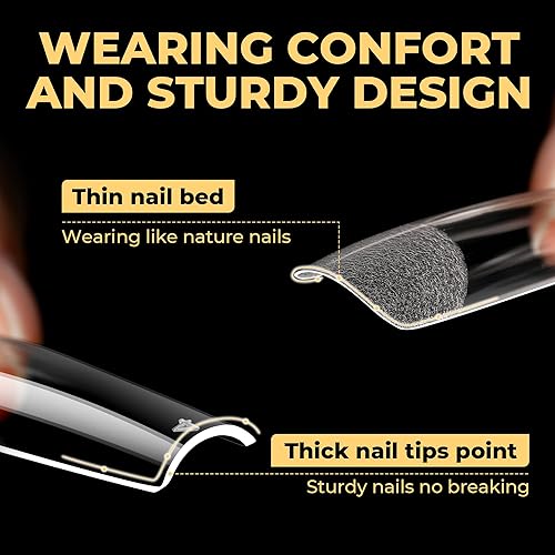 Miniatura 6 de UNA GELLA Puntas de uñas de gel suave largas preliminar  240 puntas de gel cuadradas XXL  Cubierta completa sin curva C extra largas cobertura