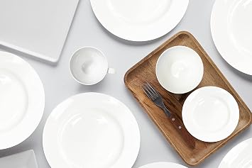 Bone China 20 Piece Dinnerware Set, Service for 4, White, Microwave Safe, Dishwasher Safe,Chip Resistant, Translucent, Elegant giftware, Dish set, For, Essential Home, Everyday Living, Kitchen Set