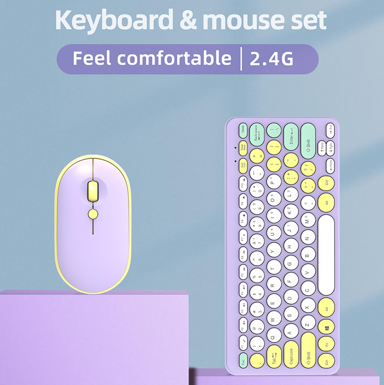 Wireless Mouse and Keyboard Combo,Silent Touch, Multimedia Keys, 2.4G Wireless Connection for Laptop Computer (Purple)