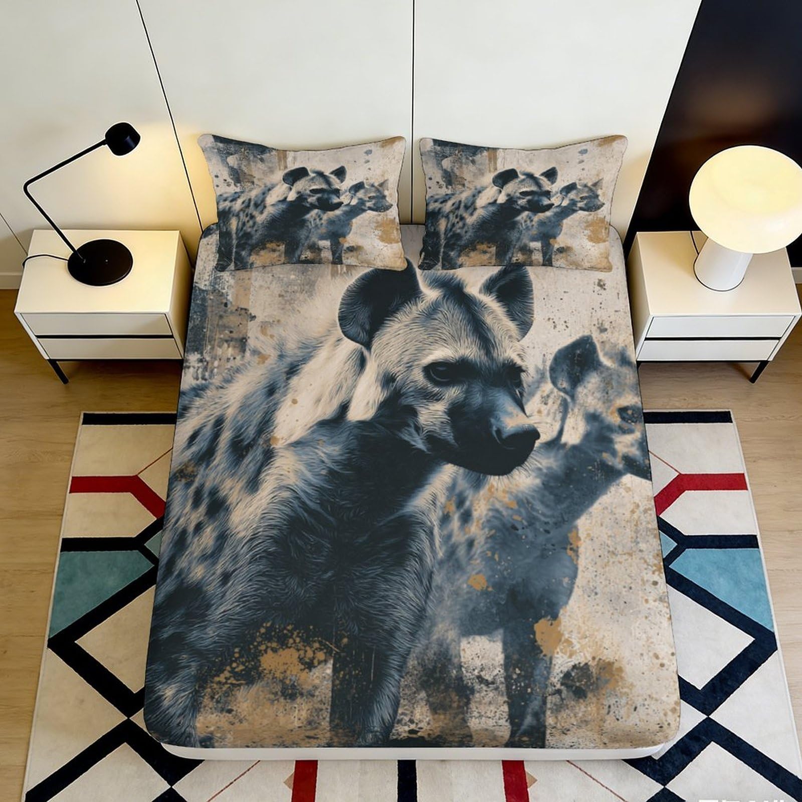 3D Printed Wild Hyena Fitted Sheet Microfiber Soft Bedroom Decor Animal Mattress Cover for Adult Youth Room 90x200x25cm