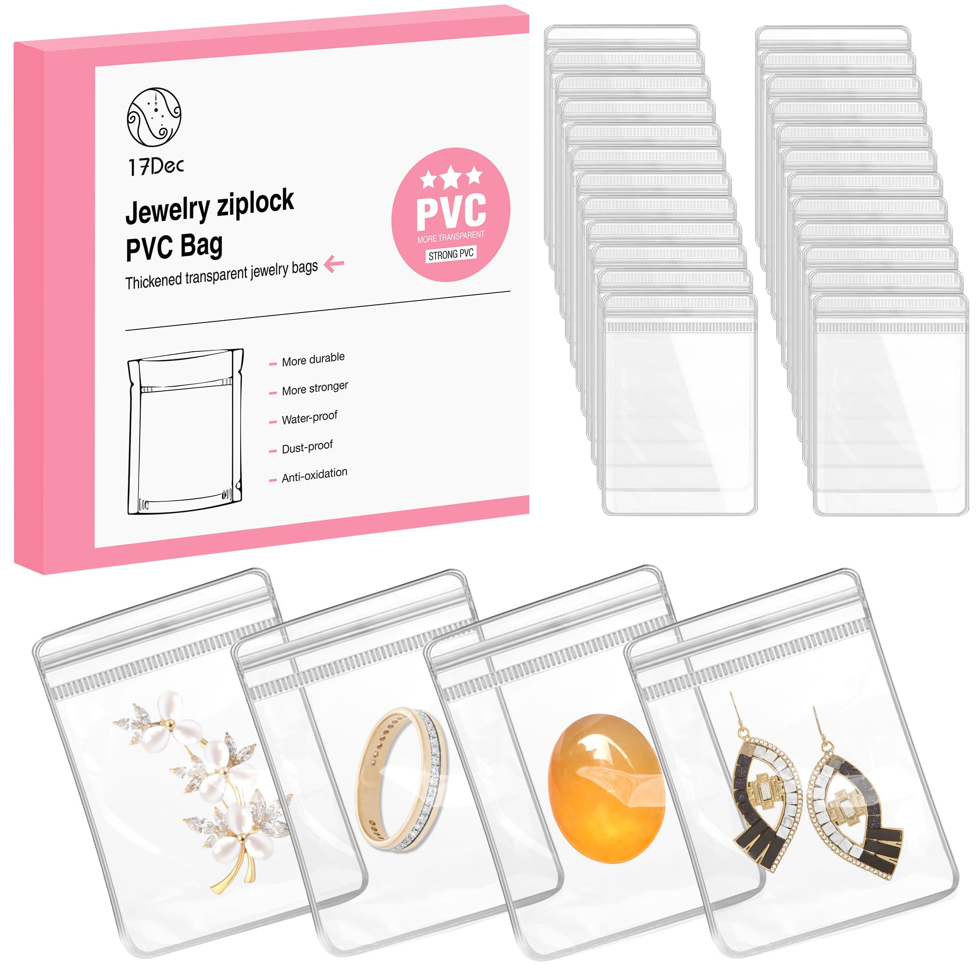 17Dec 100 Small Jewelry Bags Clear Plastic,Jewelry Bags with Zipper,Transparent Anti Tarnish Jewelry Bags,Small Plastic Bags for Jewelry,Clear Jewelry PVC Bags.