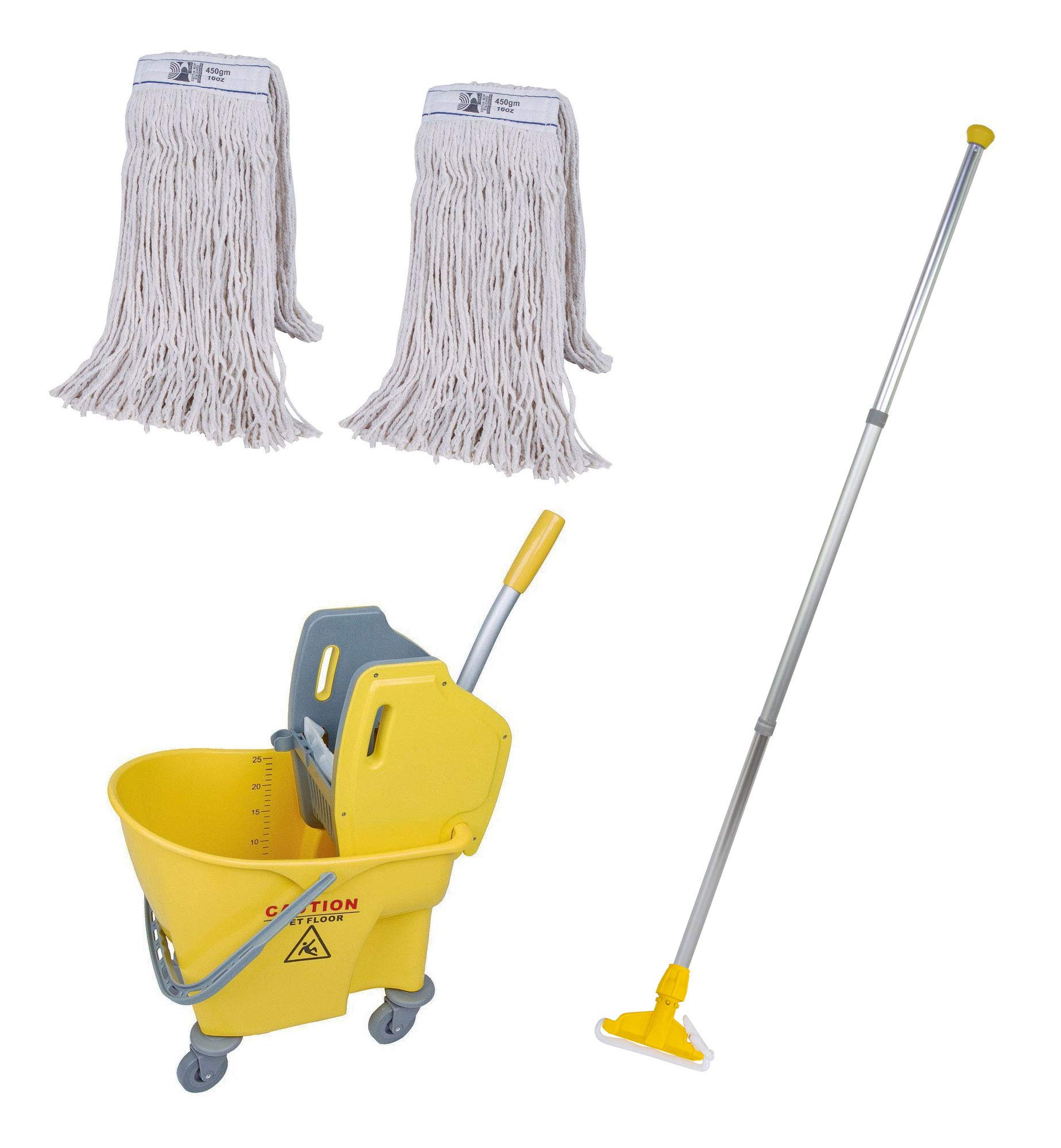 Abbey Professional Kentucky Mop Handle And Bucket Kit With Two 450 Gram Kentucky Mop Heads (Yellow) from B&Q