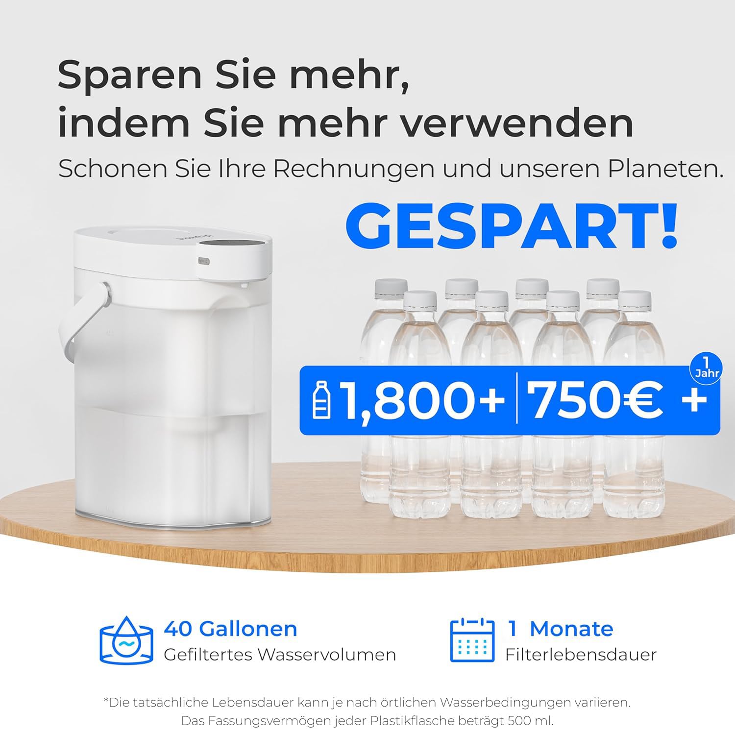 Waterdrop FreshTaste 𝐖𝐚𝐬𝐬𝐞𝐫𝐞𝐧𝐭𝐡ä𝐫𝐭𝐞𝐫 Elektrischer Wasserfilter Kanne, 4L Wasserfilter Spender für Kühlschrank, Reduziert Kalk, Chlor, Blei, Kupfer, Reinigt, Weiß (Ersatzfilter: WD-EWFS)