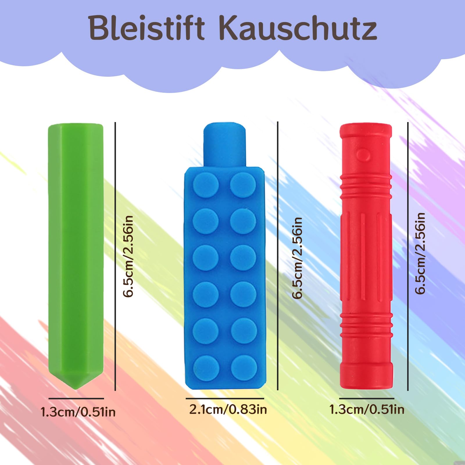 ANSUG 8 Pcs Colour Chewy Pencil Toppers Covers, Silicone Pencil Toppers Chewable, Sensory Chewable Pen Toppers - Image 3
