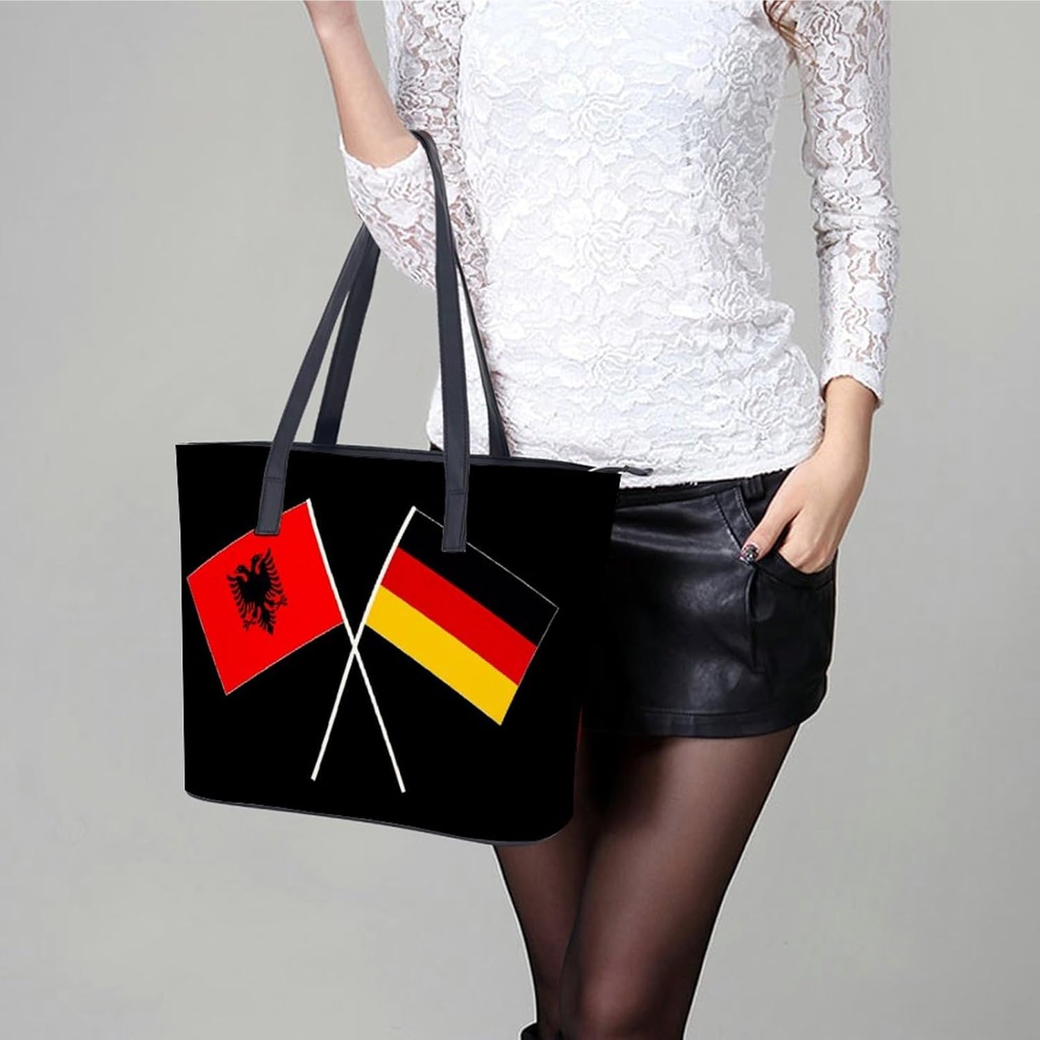 Albania Germany Flag Women's Satchel Handbags Tote Shoulder Bag Purses for Travel Shopping Work