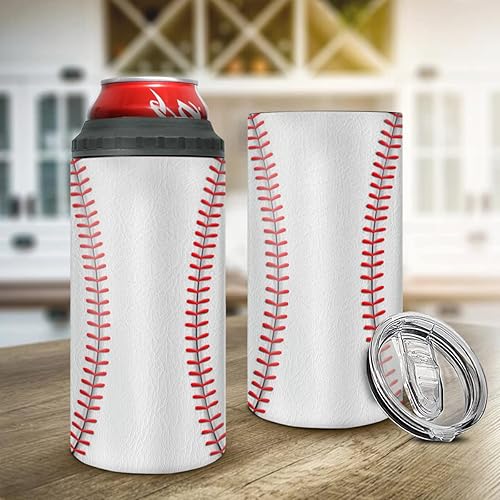 Miniatura 6 de winorax Vaso de béisbol 4 en 1, enfriador de latas de béisbol de acero inoxidable, vasos aislados para café, taza de viaje con tapa, vasos de regalo