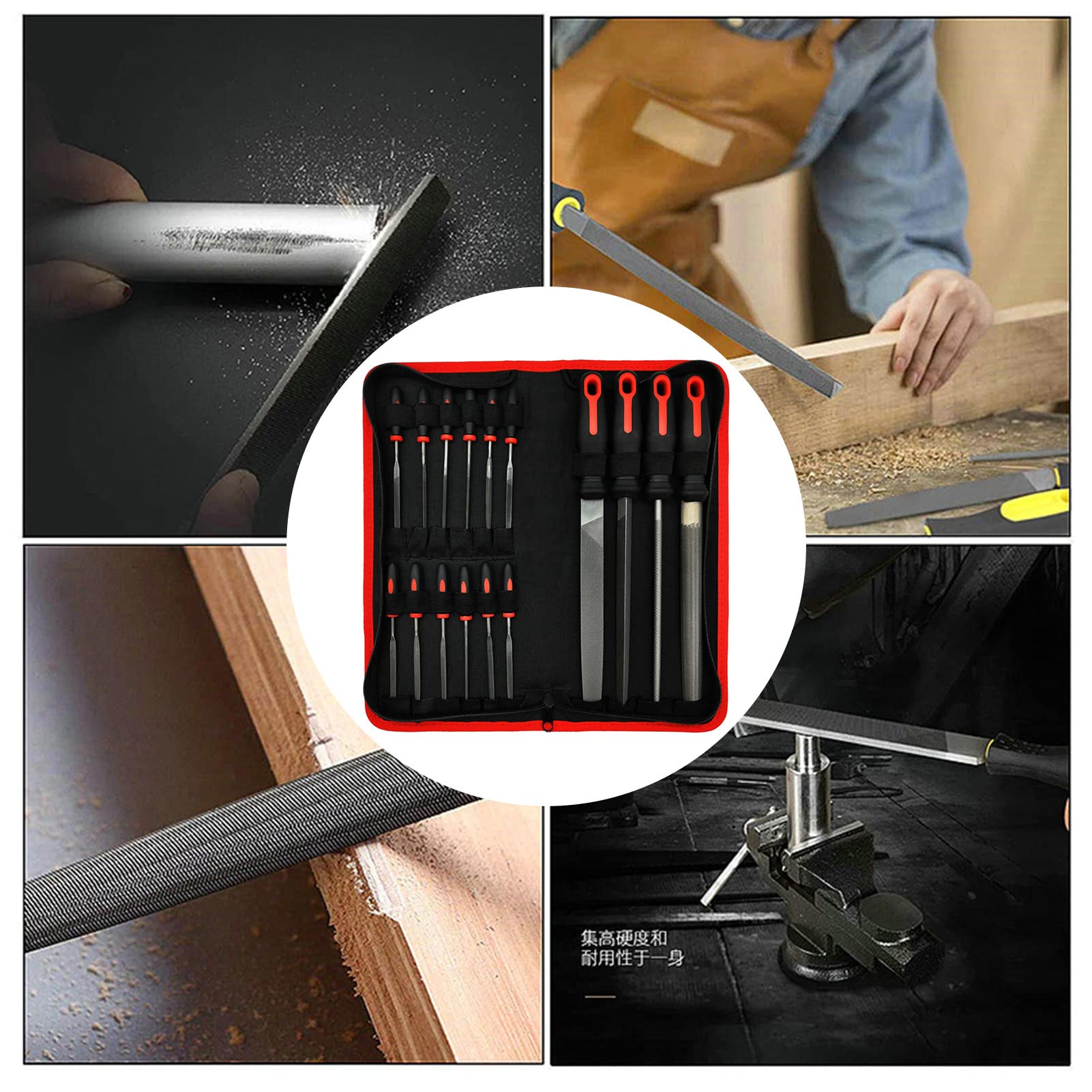 Set di lime per la lavorazione del metallo - Set di lime a mano in acciaio al carbonio temprato T12,Lima ad ago piatto, triangolare, semirotonda e rotonda per lavoro preciso delle lime