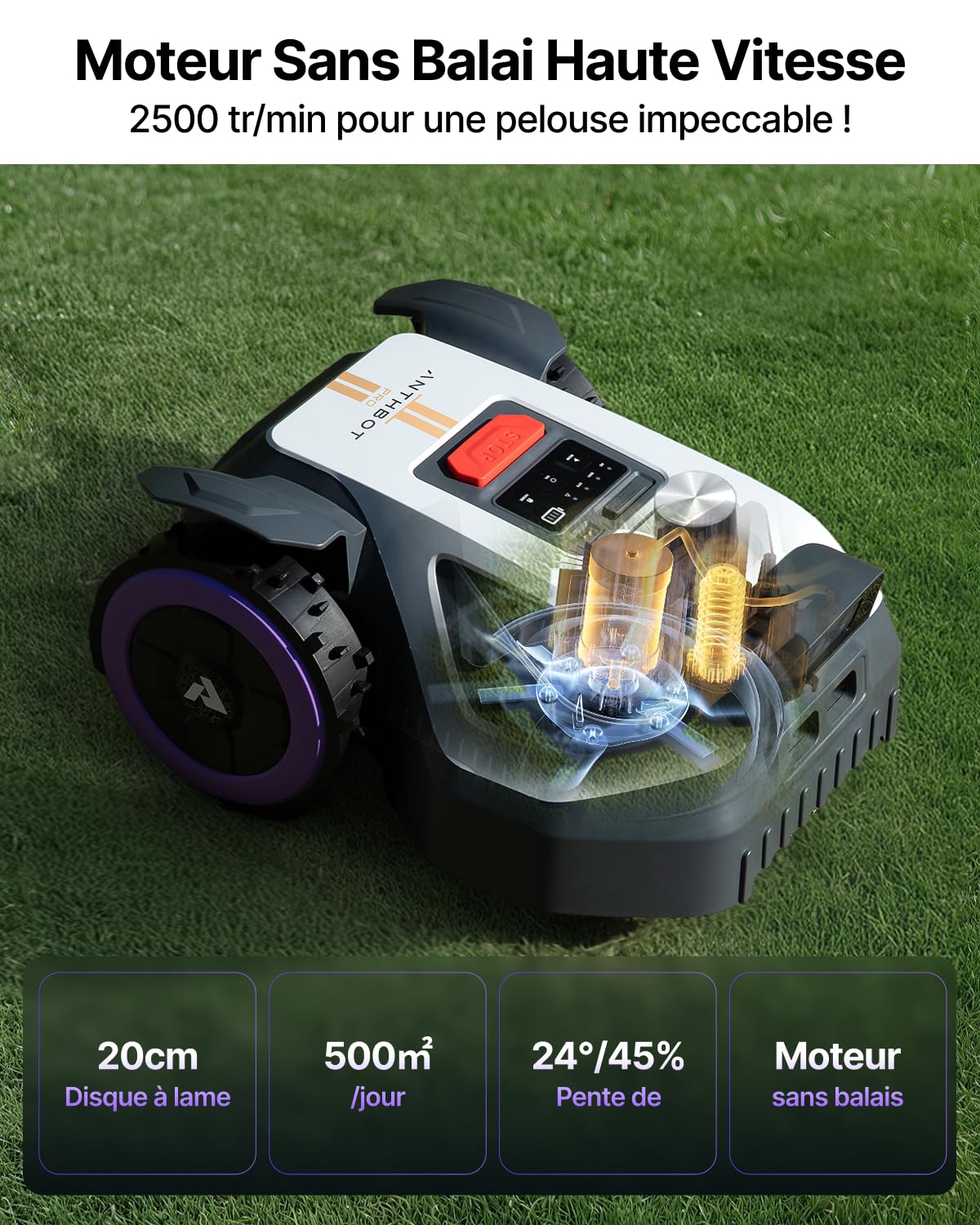 ANTHBOT M9 Pro Tondeuse Robot - 1000㎡，360° LiDAR, NetRTK, 4G, Double Caméra, 5000mAh, 150㎡/h, HDR Vision IA, Cartographie Automatique & Manuelle, Prêt à l'emploi, Gestion Multi-Zones, IPX6, ≤58dB | Double Caméra, 5000mAh, 150㎡/h, HDR Vision IA, IPX6