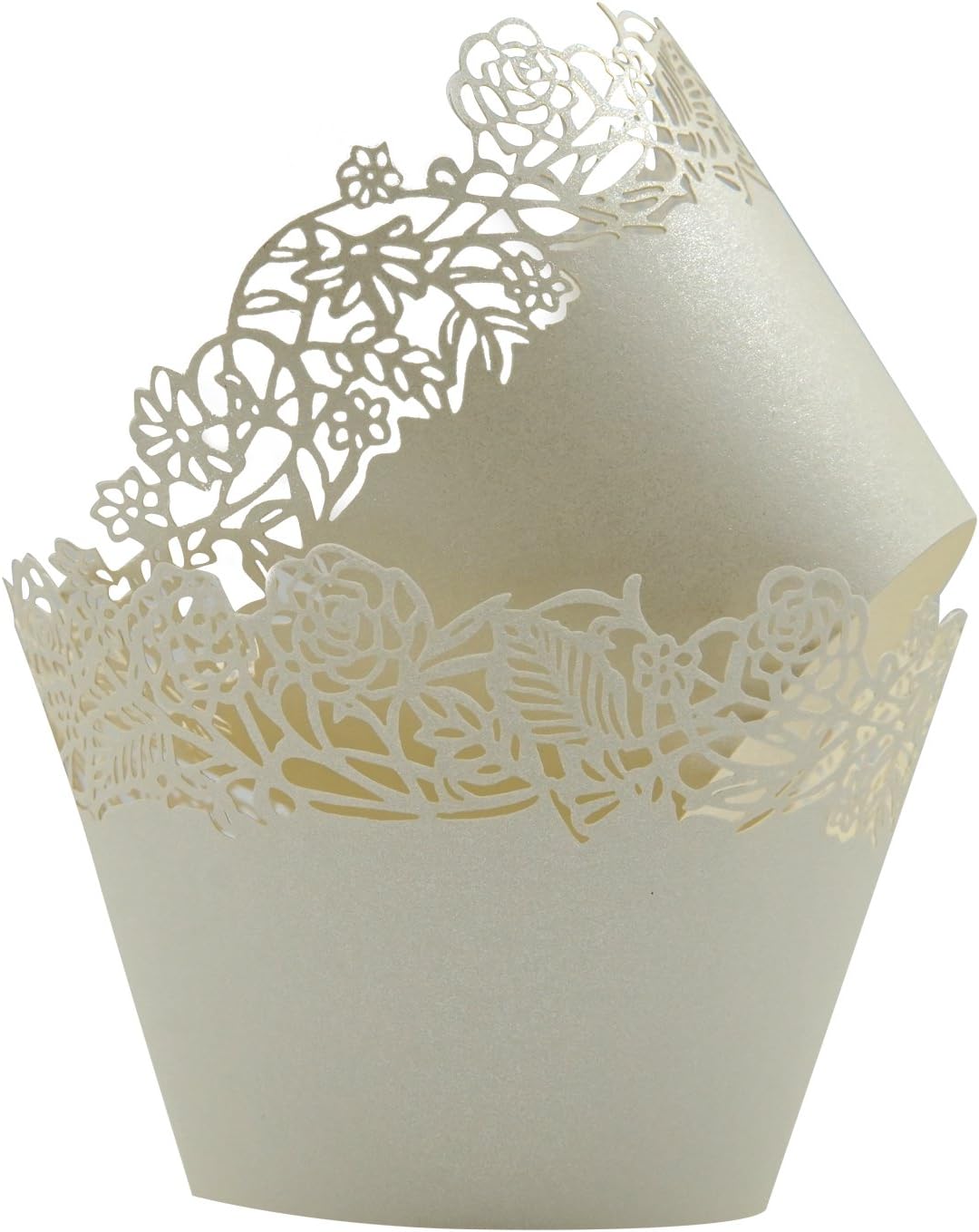 Cupcake Wrappers Pack of 50 Beige Filigree Artistic Bake Cake Paper Cups Little Vine Lace Laser Cut Liner Baking Cup Muffin Case Trays for Wedding Party Birthday Decoration -By KEIVA