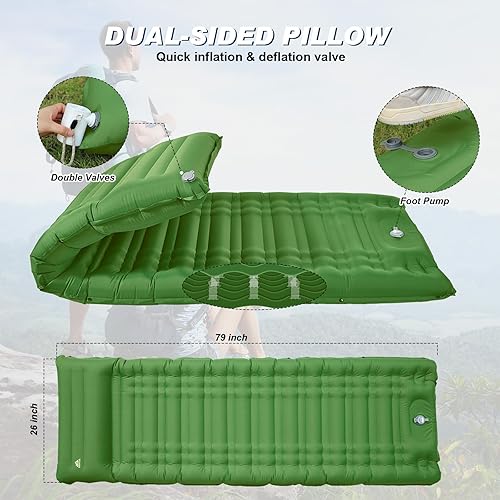 Miniatura 7 de Colchoneta de dormir para camping, extra grueso, 4.7 pulgadas, colchoneta inflable ultraligera e impermeable con colchón de aire integrado para