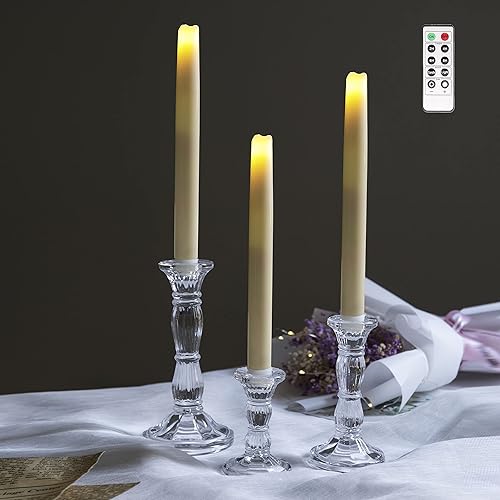 Miniatura 2 de 3 paquetes de portavelas de cristal - Portavelas transparentes para velas cónicas - Centros de mesa para velas, velas LED cónicas, decoración para