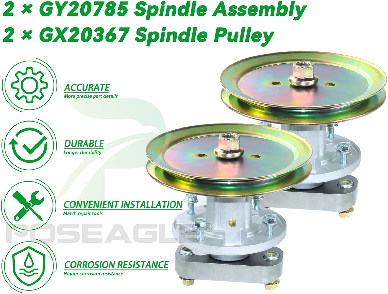 2 Pack GY20785 Spindle Assembly with GX20367 Spindle Pulley Replace John Deere GY20785 GY20050 UC23728 for John Deere L100 L105 L107 L108 L110 L111 L118 1642HS L17.542 L1742 42" Lawn Tractors