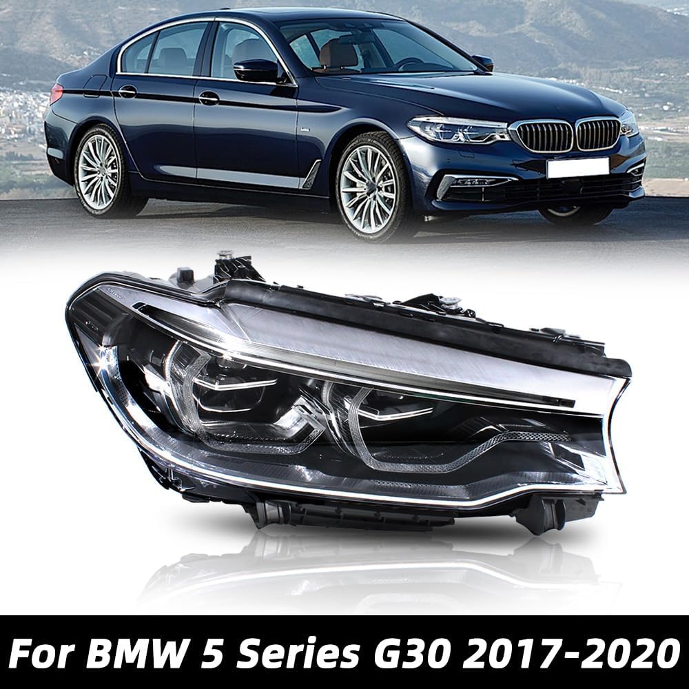 LED Headlight Headlamp Assembly with Bulbs Suitable for BMW 5 Series G30 2017 2018 2019 2020 US Version, Replace for 63117214962 (Passenger Side)