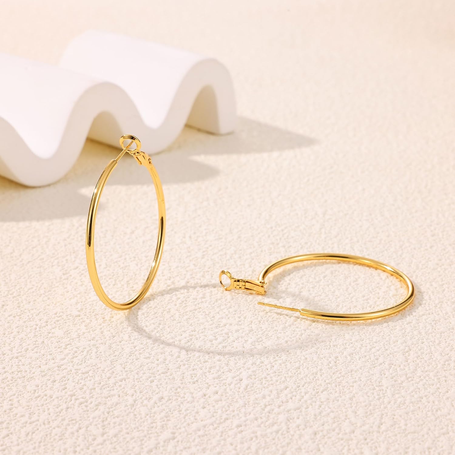 Fiusem 14K Gold Plated Hoop Earrings for Women, Lightweight Thin Tube Hoops, Hypoallergenic 925 Sterling Silver Post Click-Top Round Loop Jewelry - Image 7