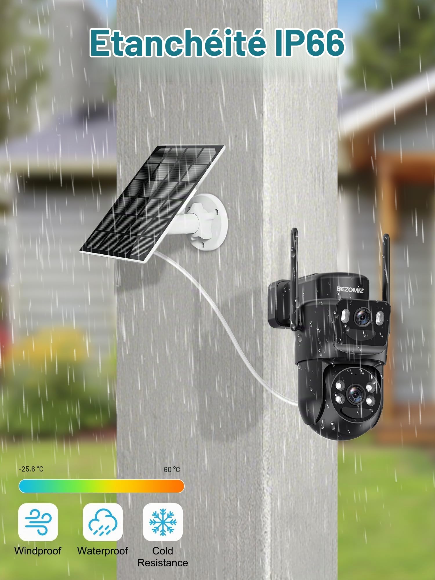 4K Caméra Surveillance WiFi Extérieure à Double Objectif,360° PTZ Caméra IP,8MP Détection Humaine avec Panneau Solaire,Suivi Automatique,Vision Nocturne Couleur,Étanche,Audio Bidirectionnel,2.4GHz