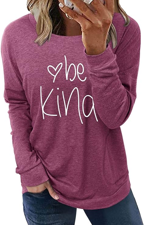 ONLYSHE Womens Crewneck Sweatshirt Casual Loose Fitting Tops Long Sleeve T Shirt