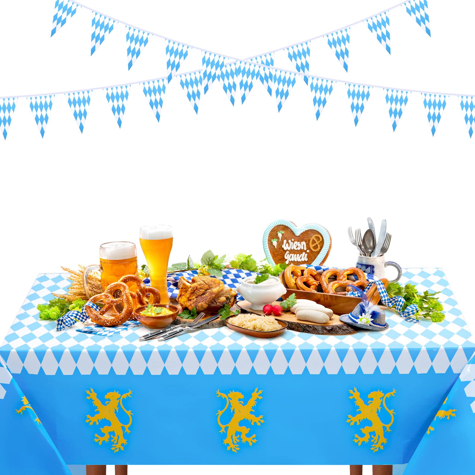Oktoberfest Bavaria Decoration Set, Oktoberfest Bunting Bavaria Decorative Bunting Oktoberfest Tablecloth Waterproof Tablecloth for Decoration Oktoberfest Party