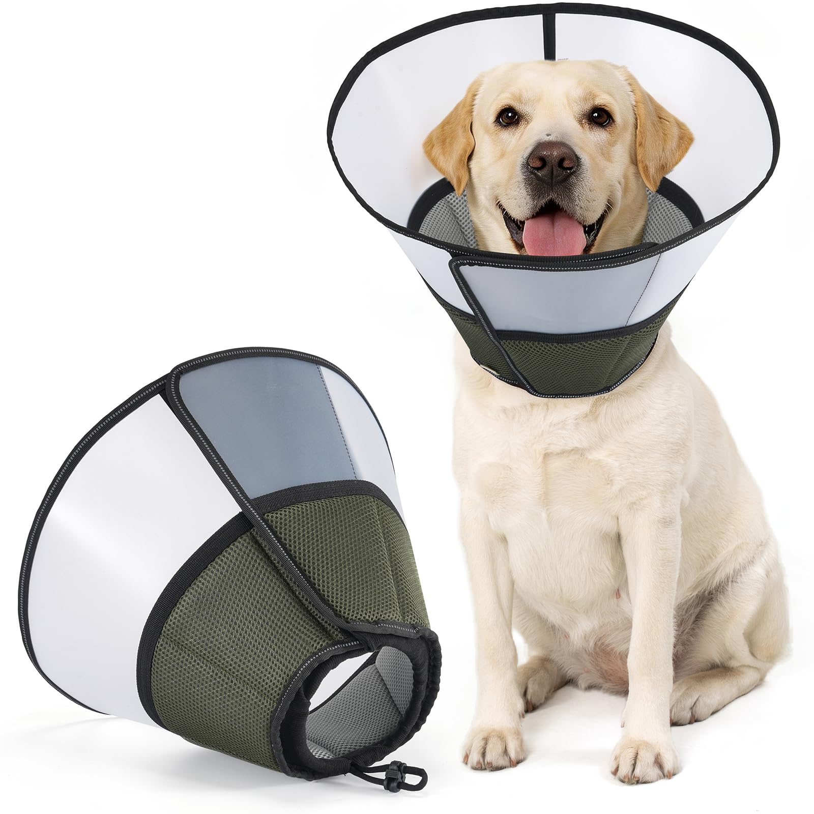 Avont Dog Cone Collar After Surgery, Alternative Adjustable Elizabeth Cone for Medium Large Dogs, Comfy Breathable Pet Recovery Collar to Stop Licking -Dark Green(L)