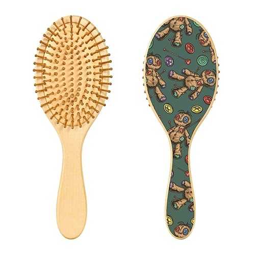 Wooden Hairbrush Halloween Vintage Horror Dolls Paddle Brush for Natural