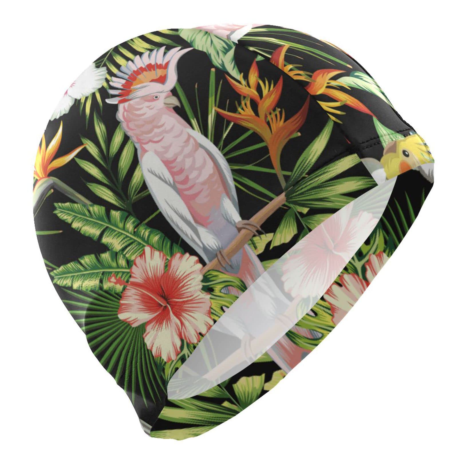 Hupery Macaw Tropical Plants Swim Cap Easy Put On/Off Swimming Caps Long Hair Short Hair Swim Caps for Adult Youth Women Men