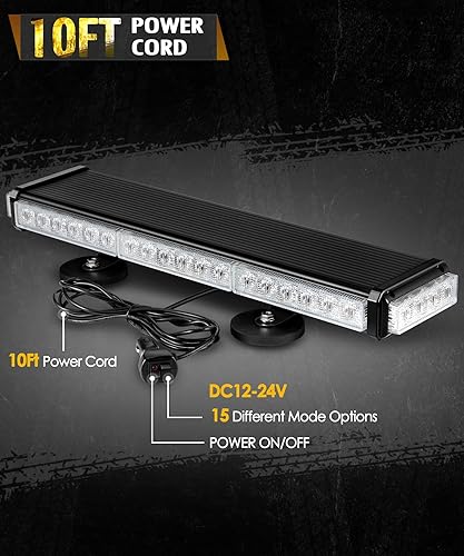 Miniatura 6 de Partsam Luces estroboscópicas blancas ámbar de emergencia, doble cara, 15 modos intermitentes, barra de luz de advertencia de peligro de tráfico de