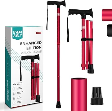 Enhanced Walking Cane Thicker & Longer - Foldable, Adjustable, Collapsible, Spare Tip, with Travel Bag | Versatile Walking Stick for Every Height, Weight, Seniors & Adults