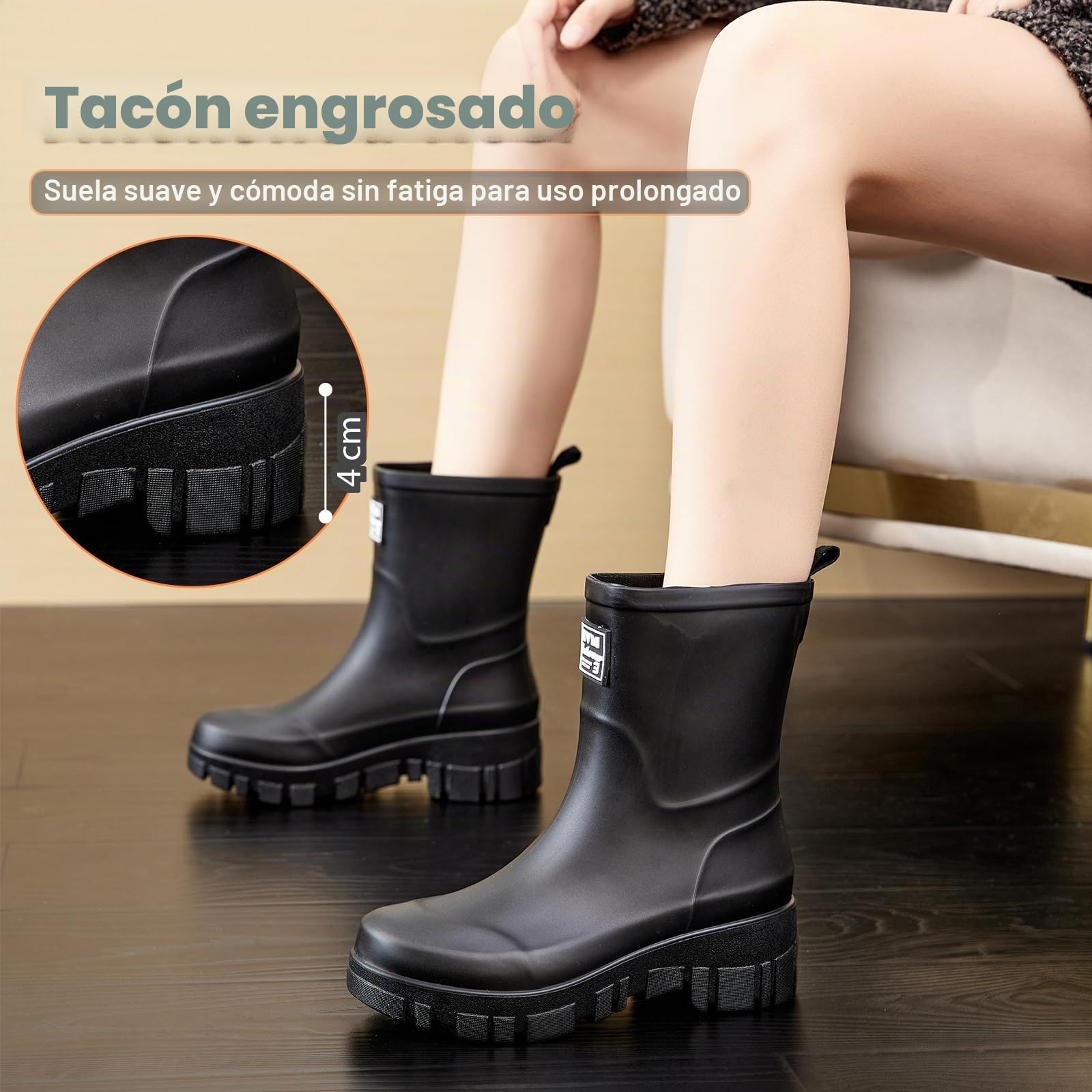 AONEGOLD Botas de Agua Mujer Media Lluvia Botines Antideslizante Impermeable Boots de Caucho Moda Flexible Jardín Trabajo