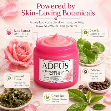 Crema Rosa Para Estrias, Crema Adeus Para Estrias Intensive Cream, Firming Anti-Cellulite & Stretch Mark with Centella Rosa & Seaweed Extract, Smooth Skin, for Abdomen, Thighs,Arms and Face - 300 g
