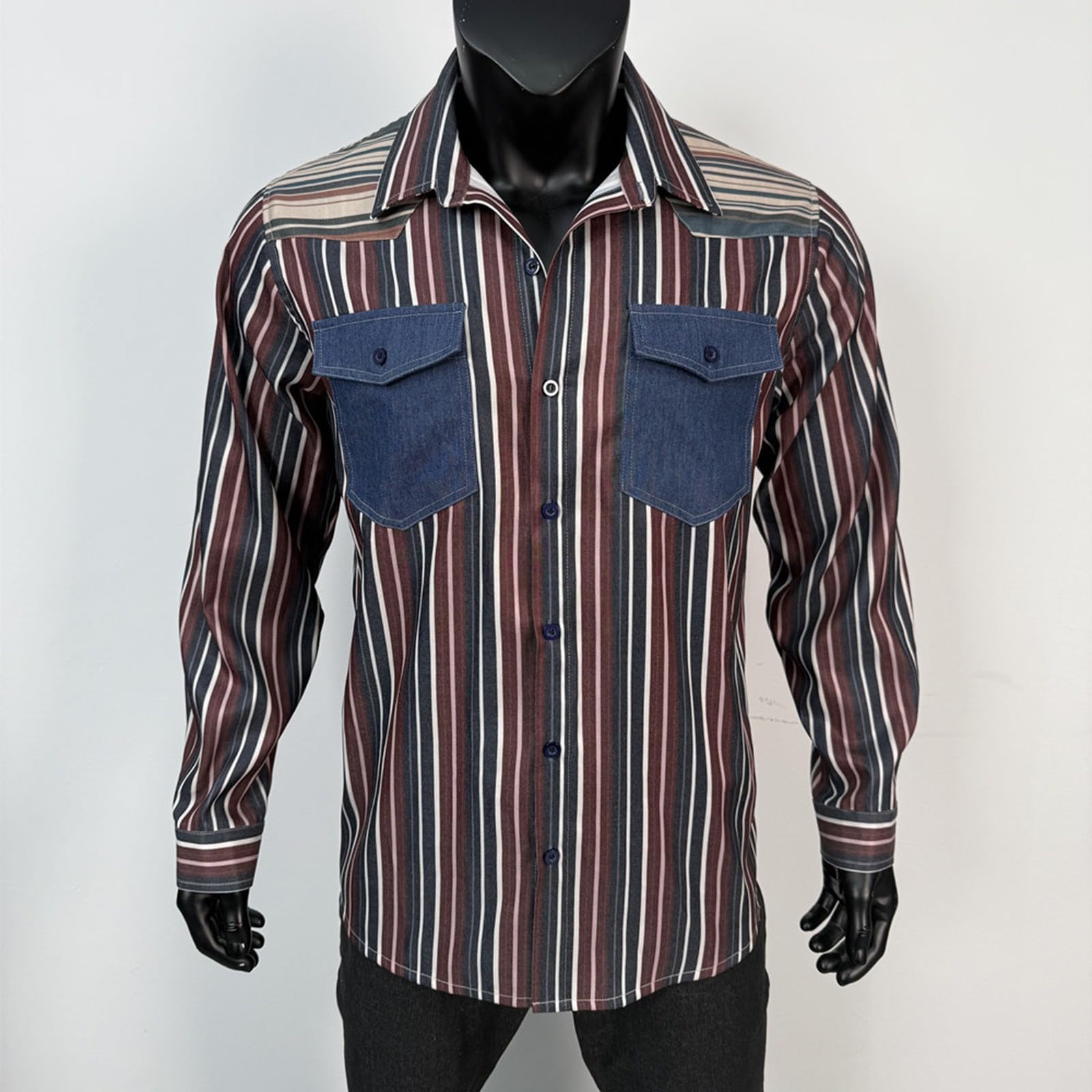 Camicia vintage a maniche lunghe a righe con bottoni, a maniche lunghe, con bottoni, stile retrò, casual, in tessuto morbido per abiti street style