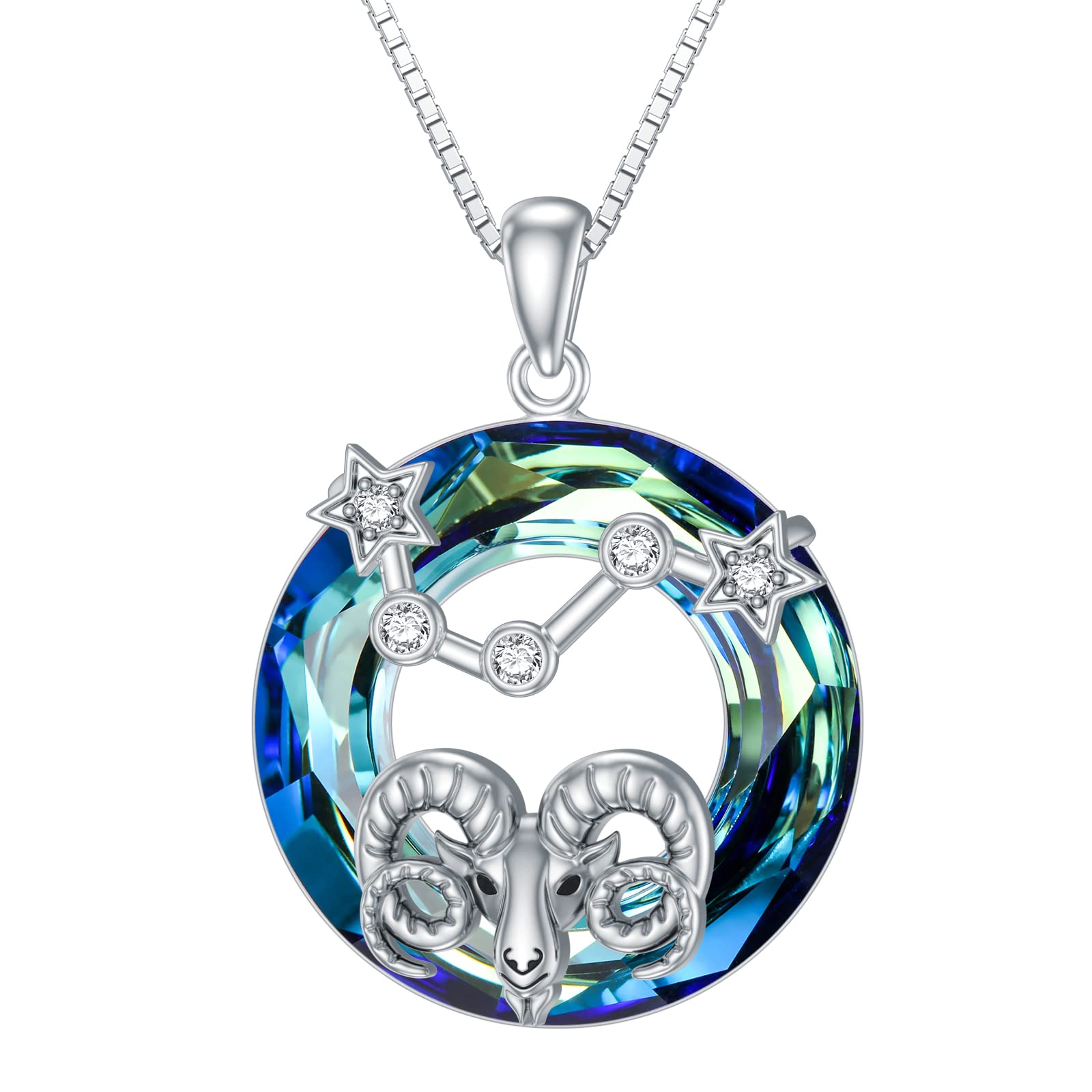 enjoylifecreative Collar con 12 signos del zodiaco de plata de ley para mujer con cristal azul constelaciones signo collar horóscopo colgante joyas