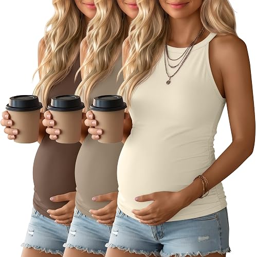 Sweetyweee 3 Pack Women's Maternity Tank Tops, 3-Color, Large