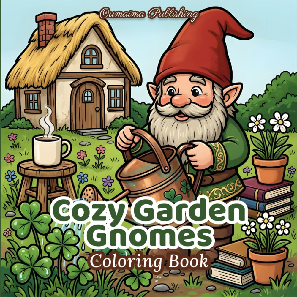 Cozy Garden Gnomes Coloring Book: A Whimsical Spring Coloring Book Filled with Lucky Gnomes, Rainbows, Shamrocks & Peaceful Garden Scenes for Stress Relief