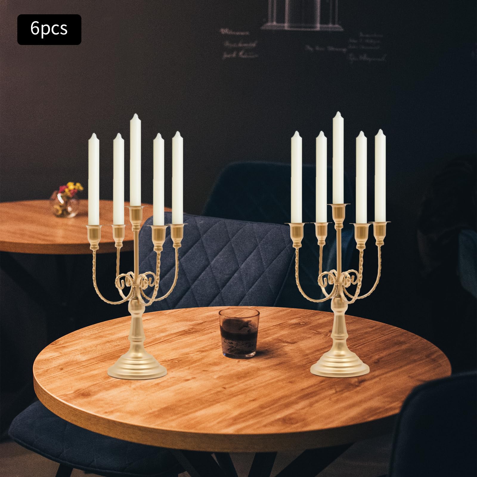 6 Stück Kerzenständer 5-Armig Metall Eisen Kerzenhalter für Stabkerzen, Kandelaber Kerzenleuchter für Kegelkerzen Party Hochzeit Tisch Mittelstücke Dekor (Gold)