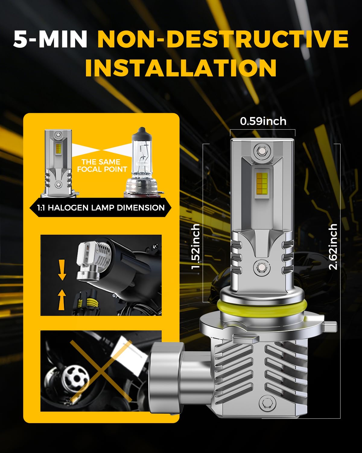 BMT xms 9006 HB4 LED Fendinebbia - Switchback 6500K Bianco/3000K Giallo ambra - Fendinebbia bicolore bianco-giallo Mini Formato Plug and Play, confezione da 2
