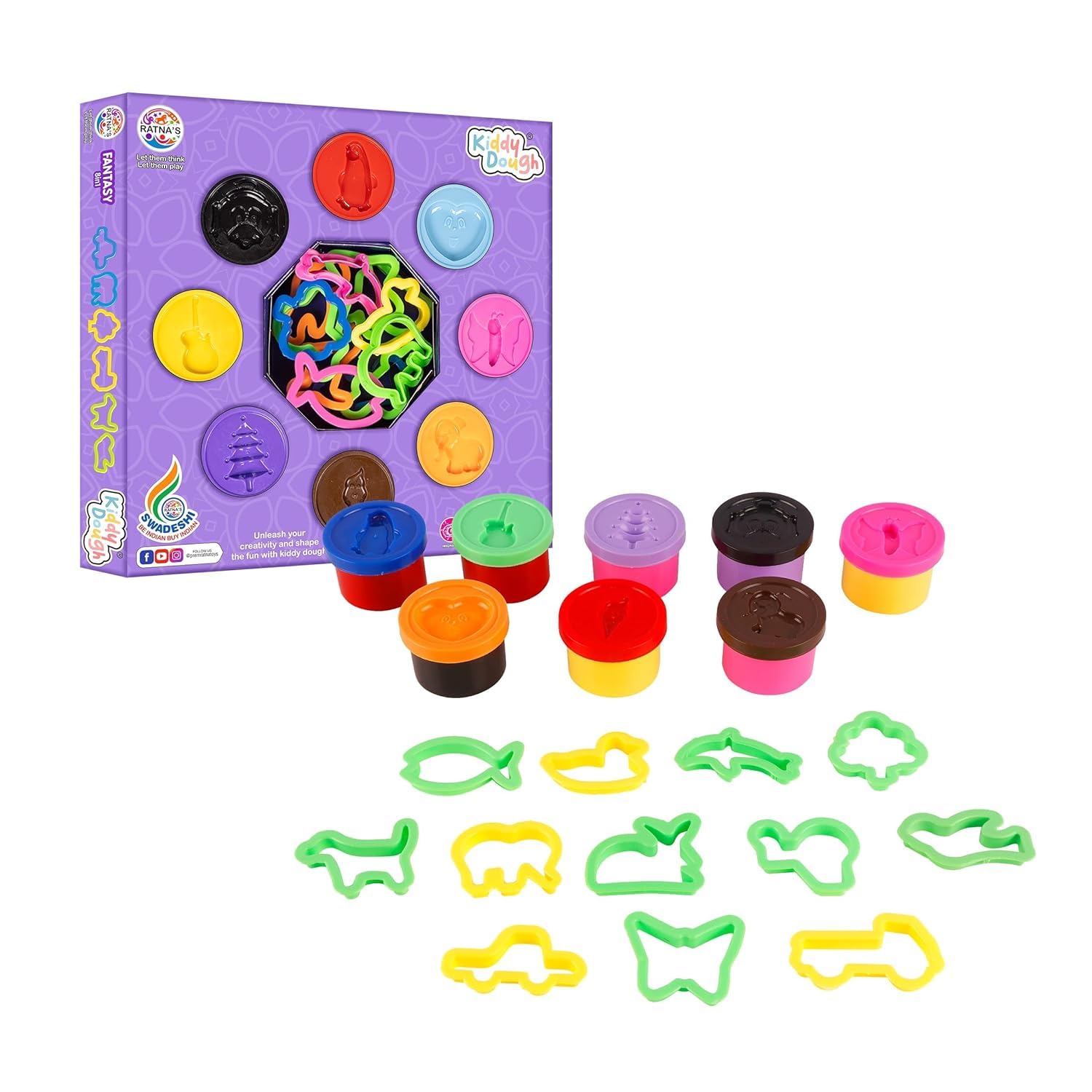 Rat.na Fantasy Dough Clay 8in1 - Multicolor Clay Set for Kids | Vibrant Colors, Creative Designs, 12 Plastic Moulds | Educational and Imaginative Play | Safe and Non-Toxic | Age 3 and Up