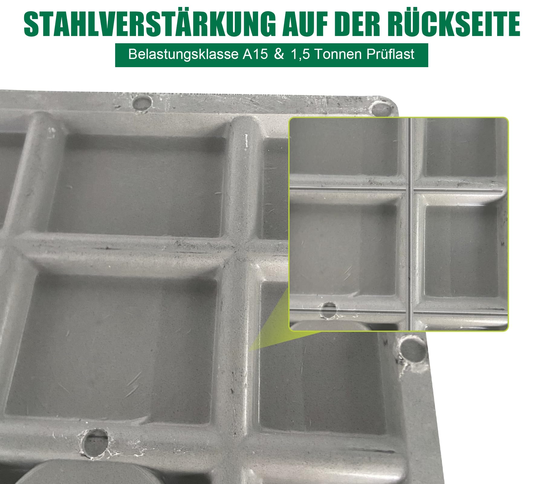 GFK-Schachtabdeckung mit Rahmen Griff 300x300 mm A15 Begehbar Schachtdeckel Kanaldeckel Revisionsschacht für Gehweg Grünfläche UV-Beständig Frostbeständig Korrosionsbeständig Rutschfest Grau