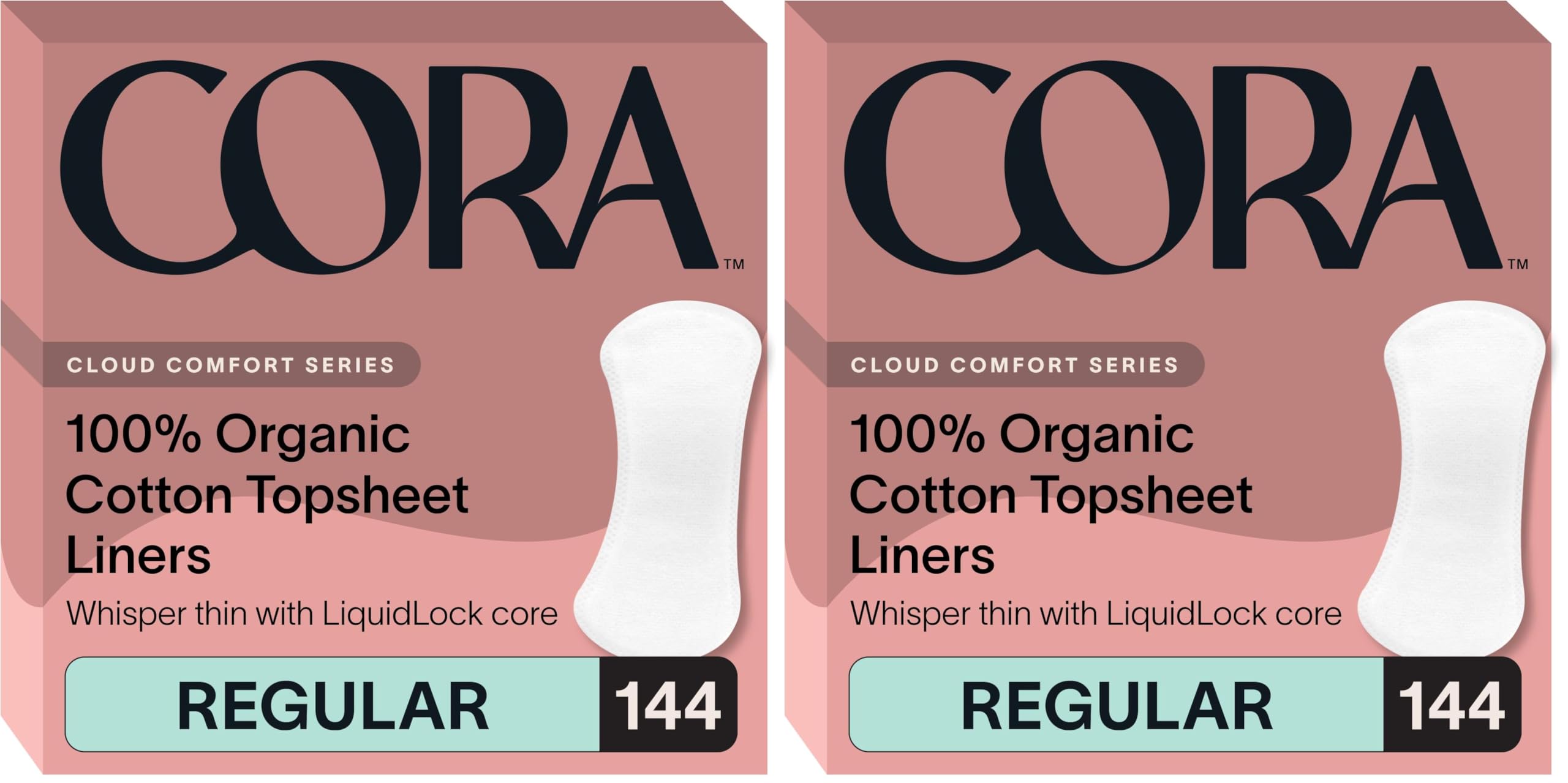 Cora 100% Organic Cotton Topsheet Period Liners (144 Regular Period Liners) (Pack of 2)