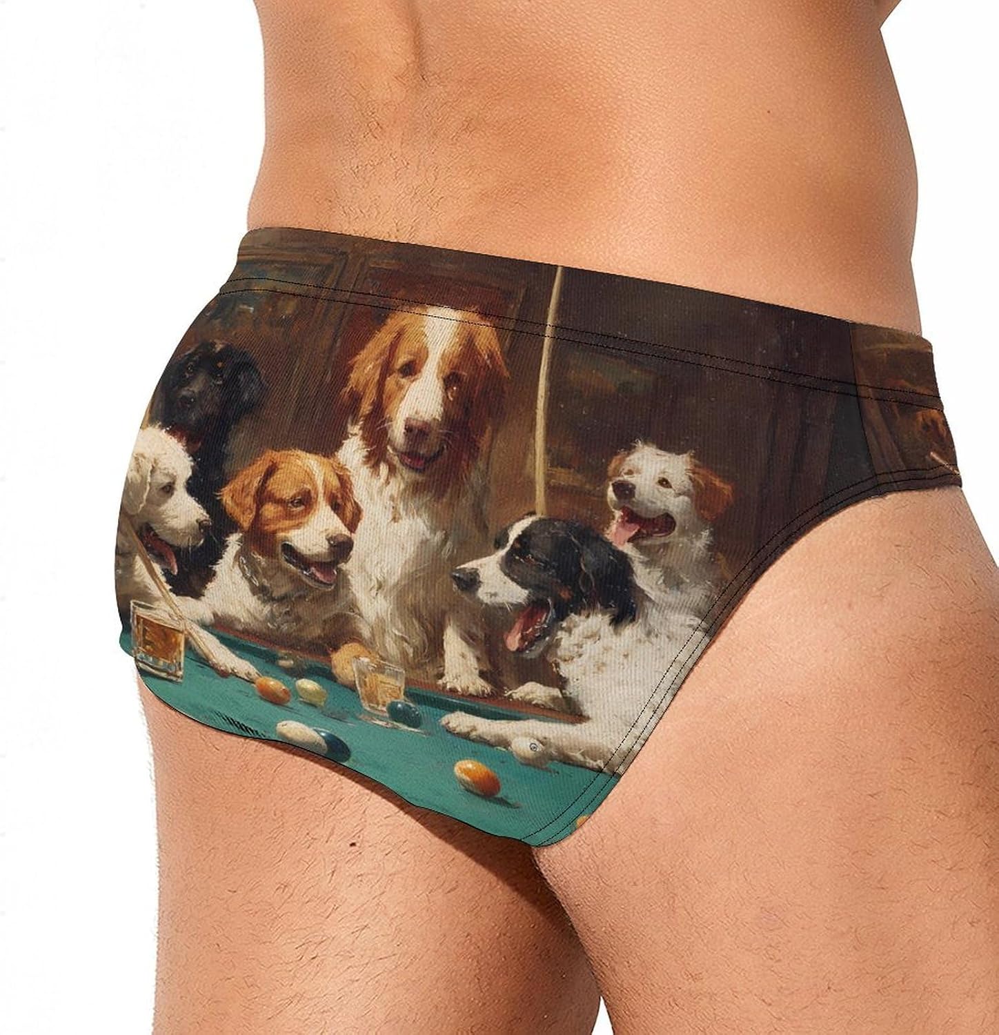 Dogs Playing Pool Billiards Drinking Beer Men's Swimwear Bikini Swimming Briefs Stretchy Swimsuits Board Surf Shorts Trunks