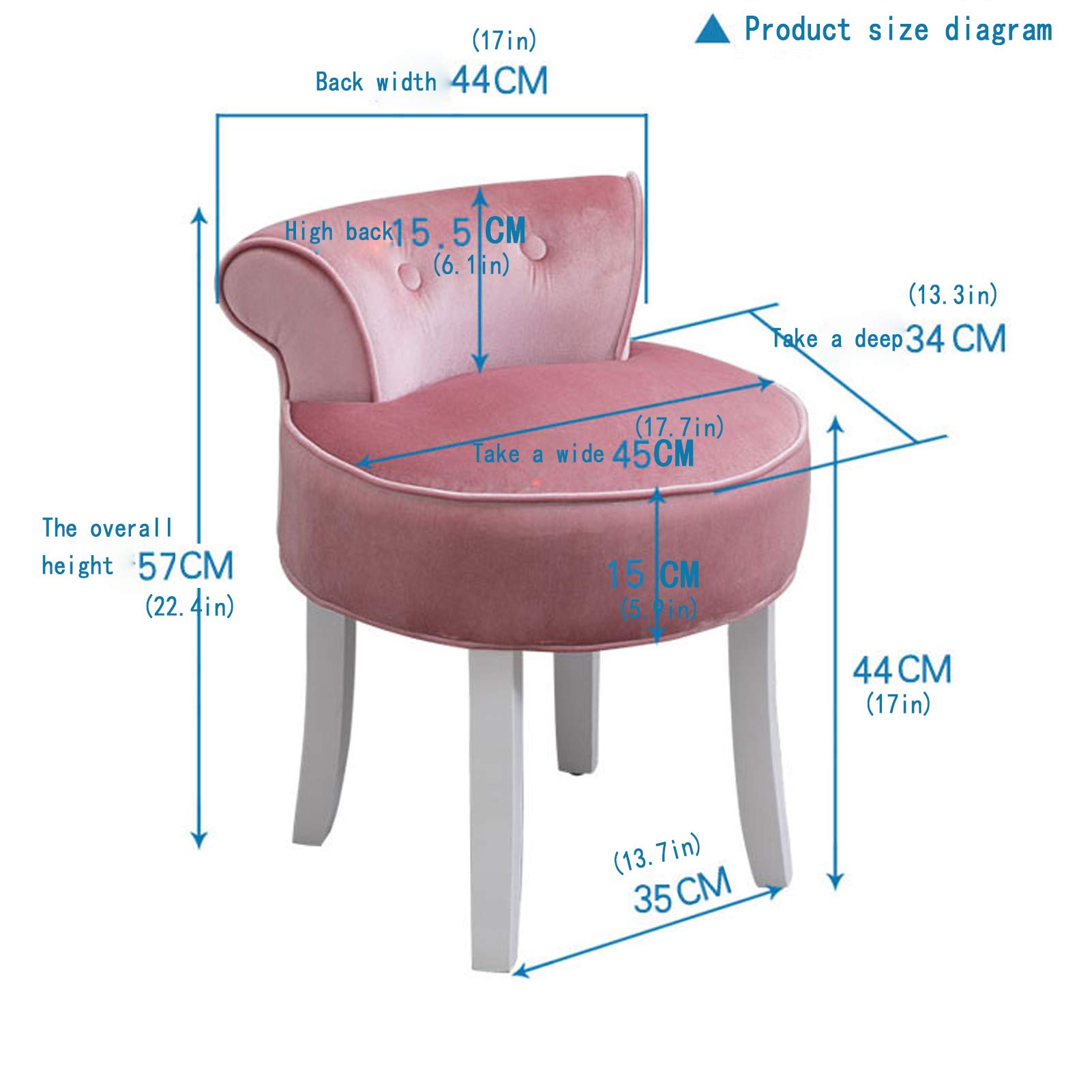 sdneNest Moderno taburete de tocador de maquillaje de espalda baja, banco de tocador acolchado con patas de madera de goma blanca, silla de esponja de alta elasticidad para dormitorio, elegante