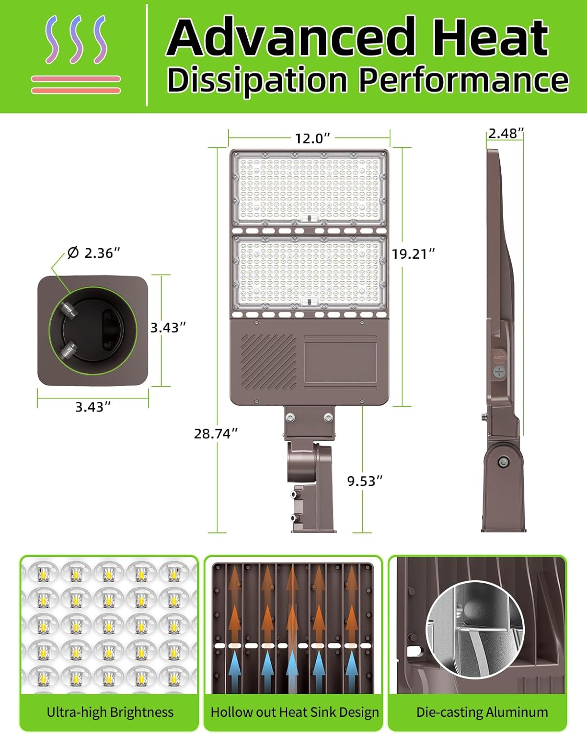 LED Parking Lot Light 320W 256W 192W Adjustable with Photocell UL DLC Listed 48000LM LED Shoebox Pole Flood Lights Slip Fit Mount 5000K IP65 Outdoor Street Court Commercial Lighting AC100-277V