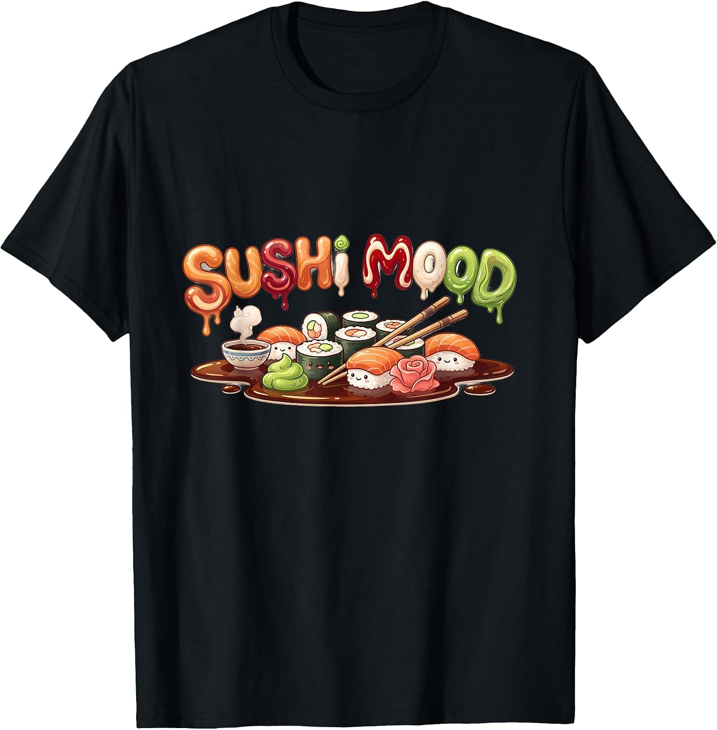 Drippy Happy Sushi Anime Kawaii Set Japanese Food Lover T-Shirt image 5