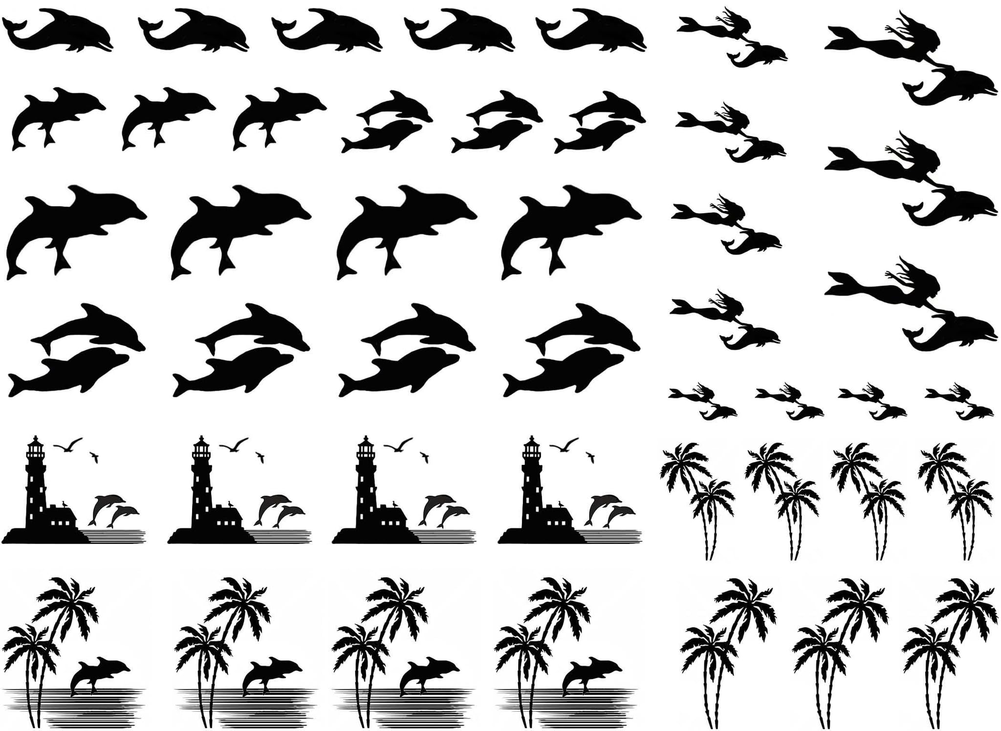 Dolphin 45 pcs 0.5 to 1 Inch Black Fused Glass Decals