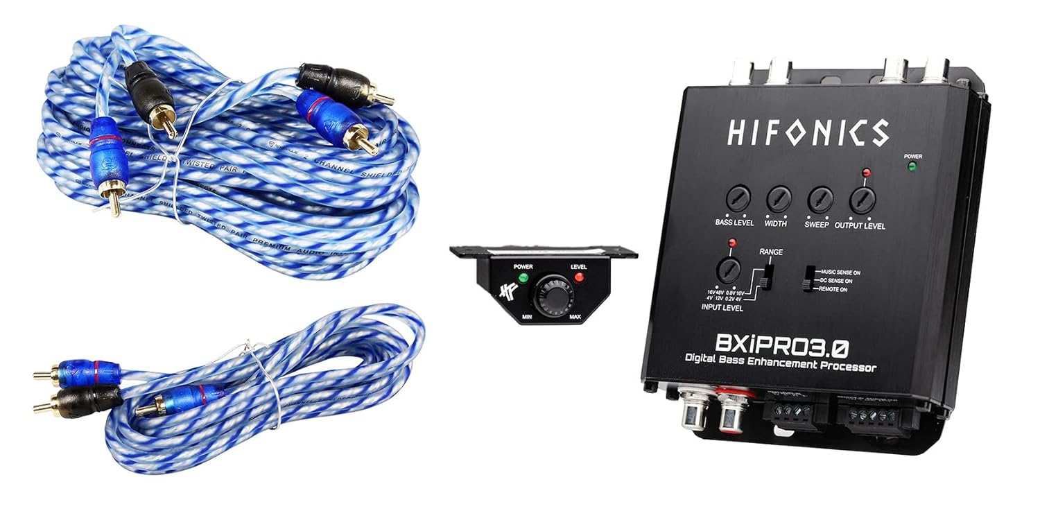 Hifonics BXIPRO3.0 Digital Bass Processor w/Noise Reduction with Remote Bundle with Rockville RTR172 RCA Cable Split Pin 100% Copper & Rockville RTR062 6 Foot 2 Ch Twisted Pair RCA Cable