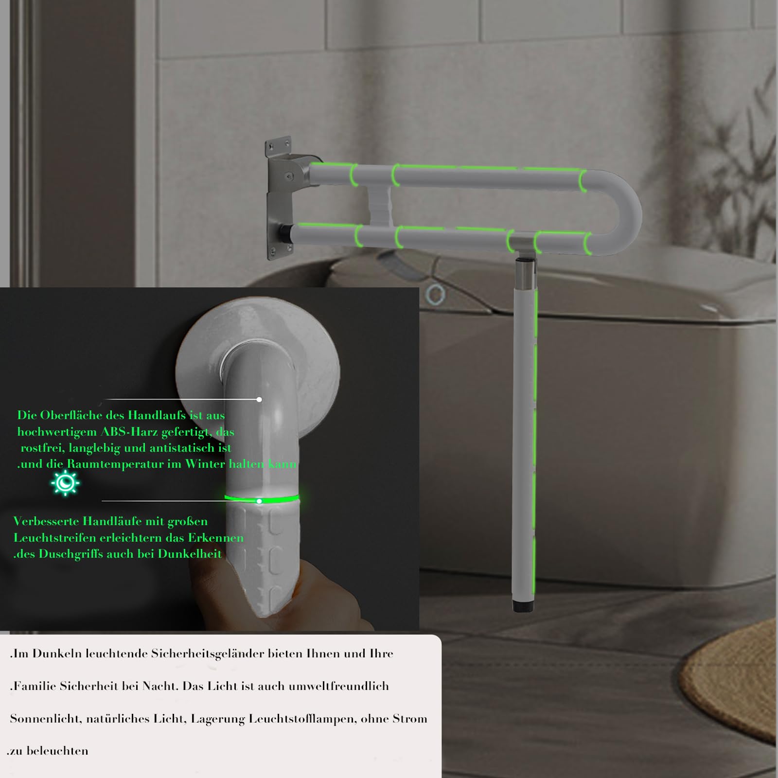 Wandstützgriff Toilette, 60cm Haltegriffe für Senioren (Weiß, Mit Beinen)
