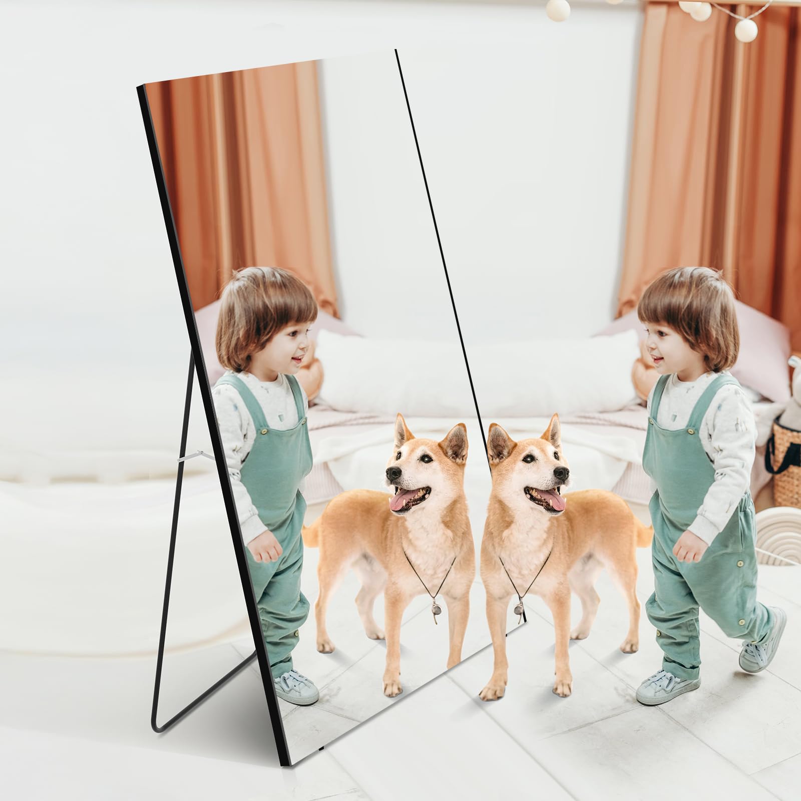 brisafe Groß Ganzkörperspiegel 180x100 cm, Großer Bruchsicherer Standspiegel, Leichter Glasloser Bodenspiegel freistehend hängend oder lehnend für Schlafzimmer, Wohnzimmer & Home Gym, Schwarz