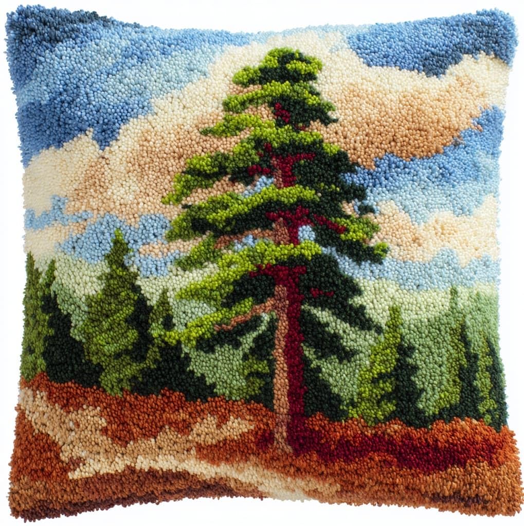 Wallustrioaw Latch Hook Cushion Kits For Adults,Cypress,Latch Hook Pillow Case Kits Handmade Kids Parents Gift,17X17in