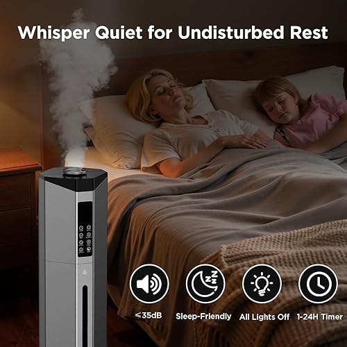 Miniatura 6 de Humidifiers for Bedroom - GloryAir 2.38Gal9L Dual Atomizers Top Fill Humidifier for Large Room 2000ft with Auto Rotation 7-Color Light Humidistat